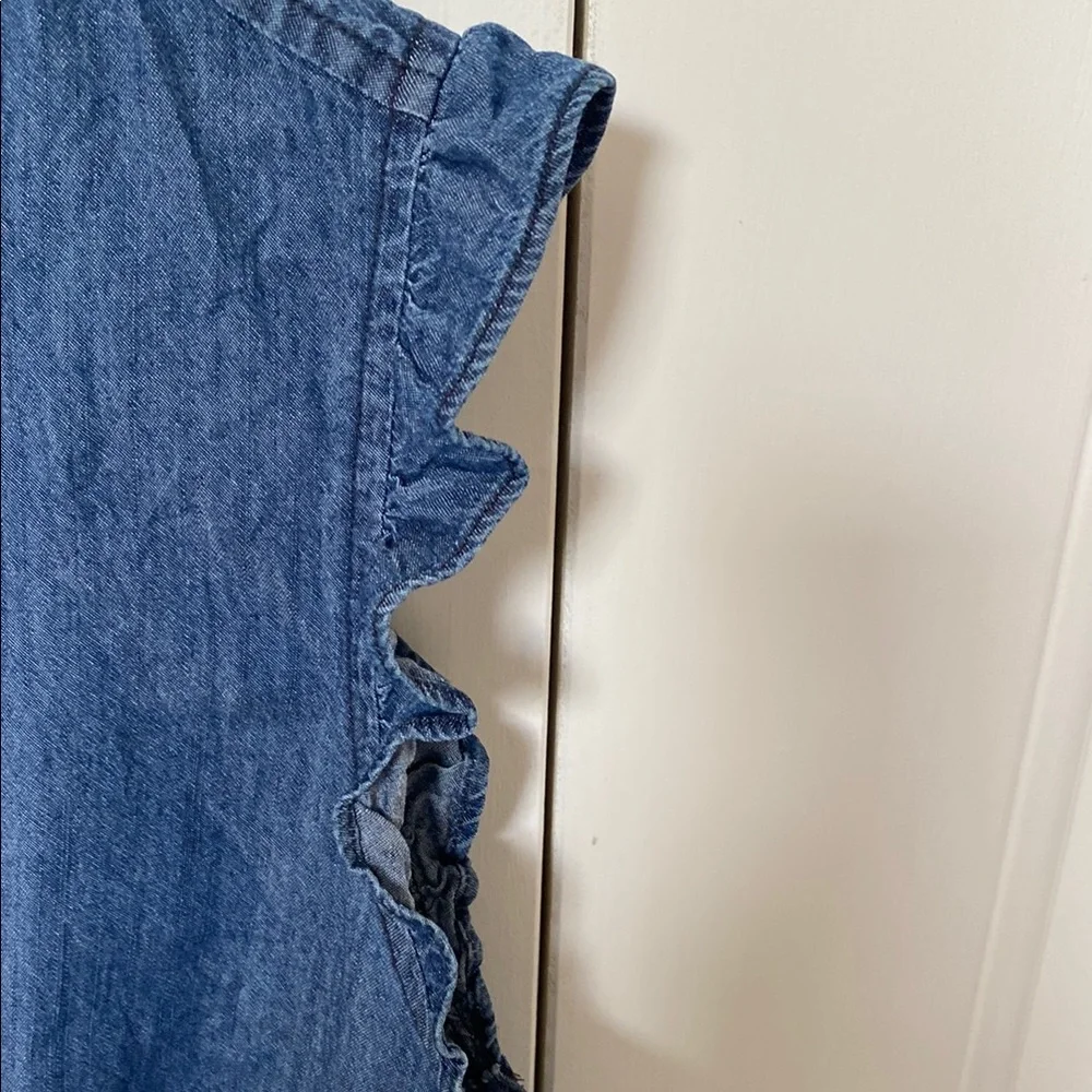 Tommy Hilfiger Blue Sleeveless Button Down Shirt with Mandarin Collar - Picture 3 of 6
